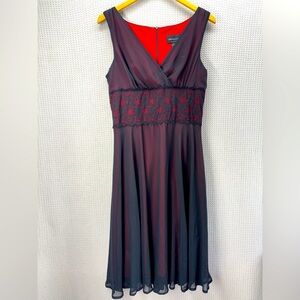 Connected Apparel Black Red Whimsical Goth Sheer Midi Dress Sz 12 Lace Emo Y2K